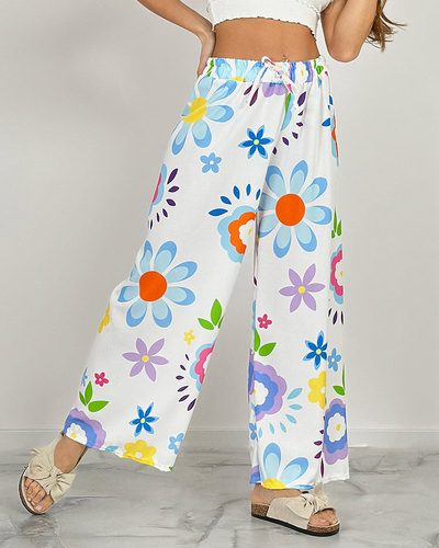 Royalfashion Pantalon large en tissu floral pour femme
