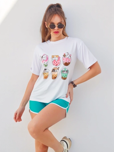 Ensemble de sport pour femmes Royalfashion avec t-shirt et shorts Kitty Cat