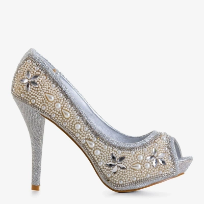 OUTLET Escarpins femme en brocart argent avec zircons et perles Gitana - Chaussures