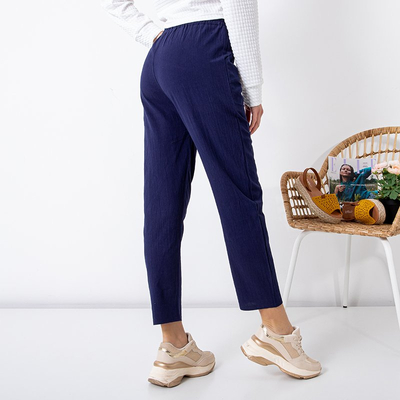 Pantalon droit femme en coton bleu marine GRANDE TAILLE - Vêtements