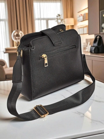 Sac pour femme noir Demetra en cuir écologique verni, élégant