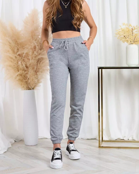 Royalfashion Pantalon de survêtement en coton pour femme gris avec ours en peluche