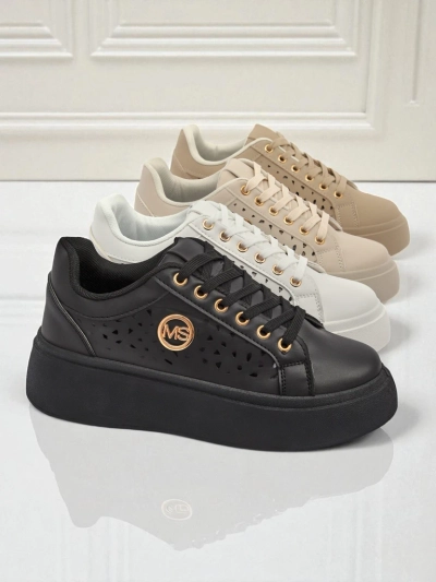 Aurelia Nero - Plateforme noire Royalfashion en cuir écologique, modèle LH201-8