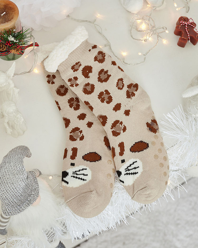 Royalfashion Chaussettes chauffantes beiges pour femmes avec girafe