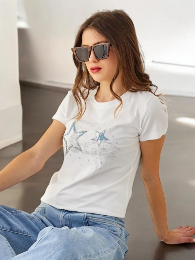 Royalfashion T-shirt en coton pour femmes STARS