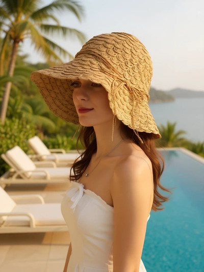 Royalfashion Chapeau de paille pour femme Nœud élégant