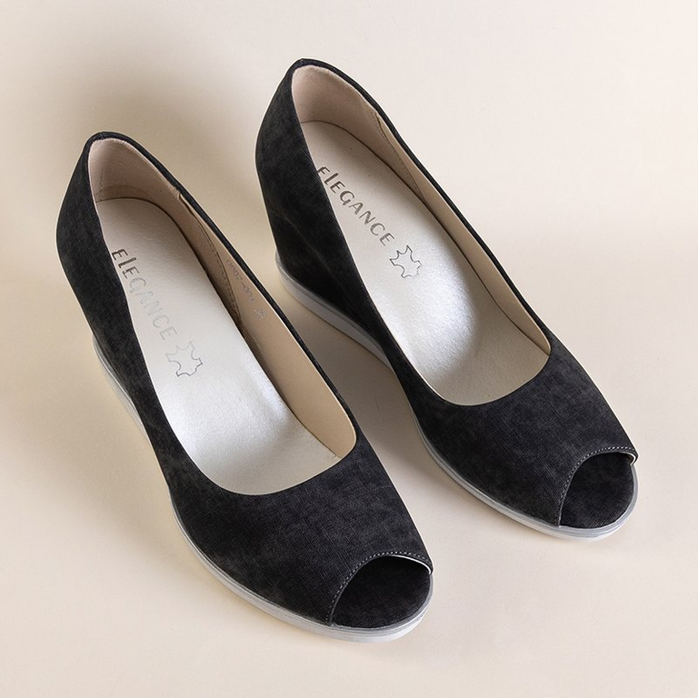 OUTLET Chaussures compensées peep toe femme gris foncé Kaqia - Chaussures