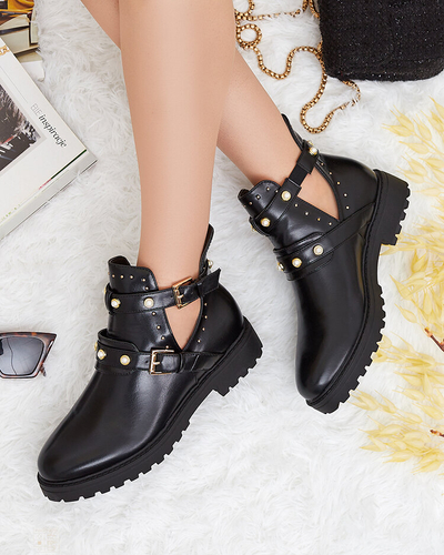 Royalfashion Bottes à talons plats embellies pour femmes Pearl Elegance