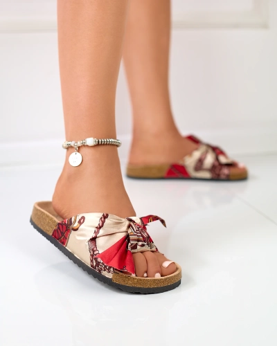 Pantoufles rouges pour femmes avec une tige en tissu à la mode Laneso - Footwear