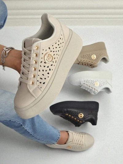 Sneakers Écrues à plateforme pour femmes Boreas Royalfashion en cuir écologique