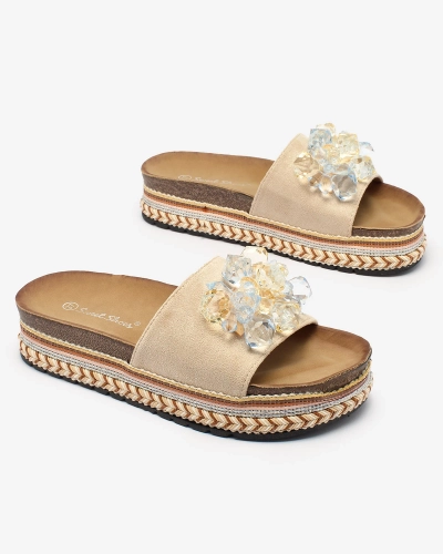 OUTLET Royalfashion Tongs femme avec cristaux en beige Bollah