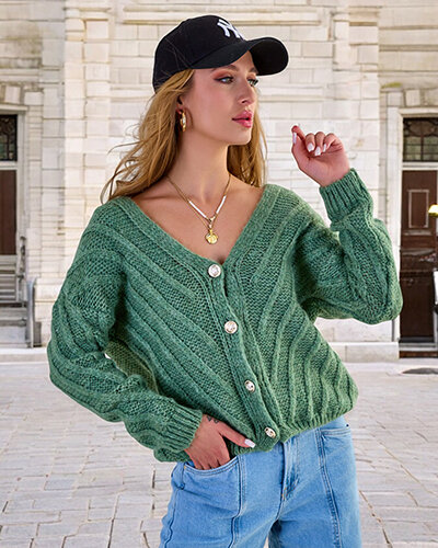 Royalfashion Pull tricoté pour femme avec boutons