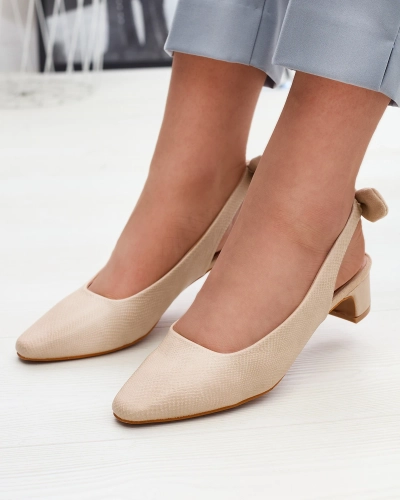 Escarpins femme beige avec gaufrage et nœud Olikasa - Chaussures