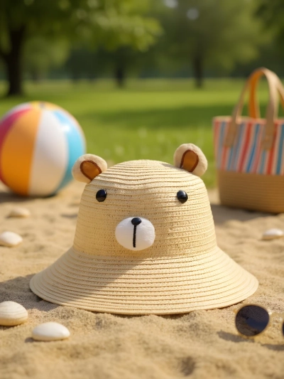 Royalfashion Chapeau de paille pour enfant motif ours