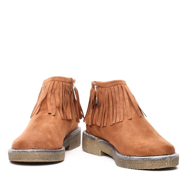 Brązowe botki z frędzlami Zoie- Obuwie
