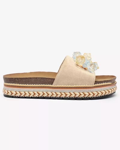 OUTLET Royalfashion Tongs femme avec cristaux en beige Bollah