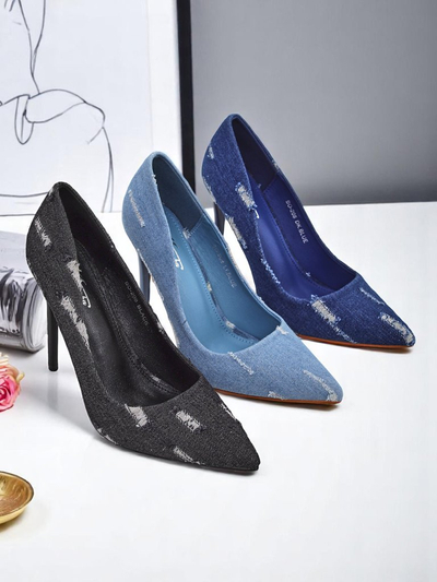 Royalfashion Escarpins à talons aiguilles pour femme, Denim Chic
