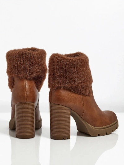 Bottines femme en cuir écologique à talon bloc avec tricot Tirave