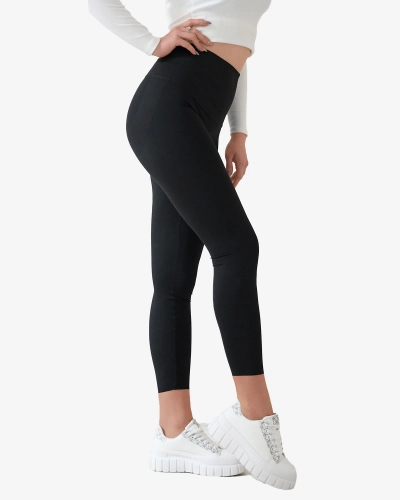 Leggings noirs pour femme avec large ceinture élastique - Vêtements