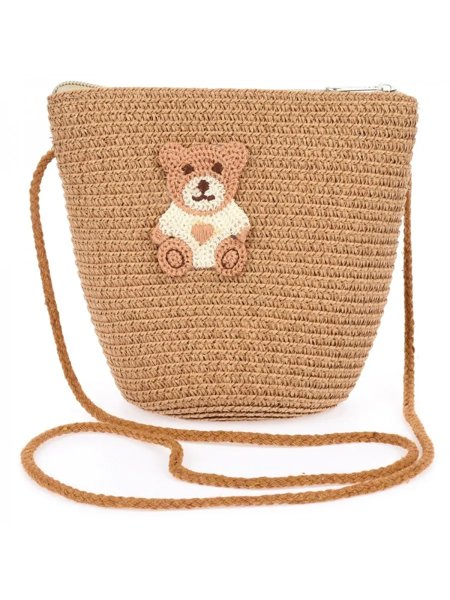Royalfashion Petit sac à main en paille pour enfants Sac en paille Teddy