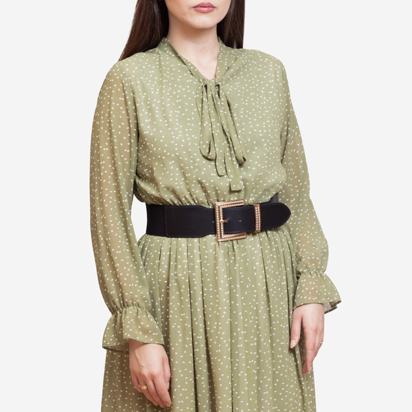 Ceinture large noire pour femmes avec grande boucle dorée avec zircons - Accessoires