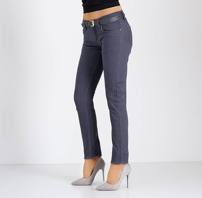 Pantalon en tissu gris / violet avec ceinture - Habillement