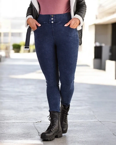 Royalfashion Pantalon treggings en coton grande taille pour femmes