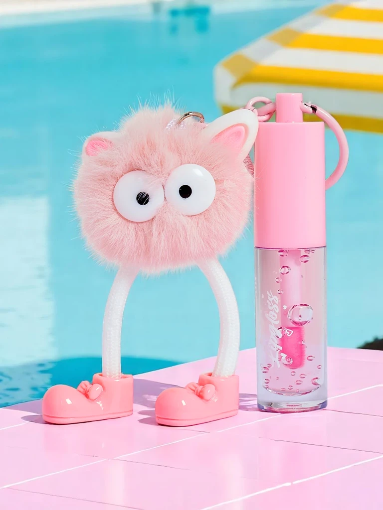 Brillant à lèvres pour enfants avec un monstre pelucheux Rose clair