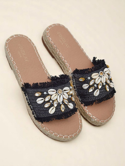 Sandales pour femmes Royalfashion Helena Decor espadrilles noires avec coquillages