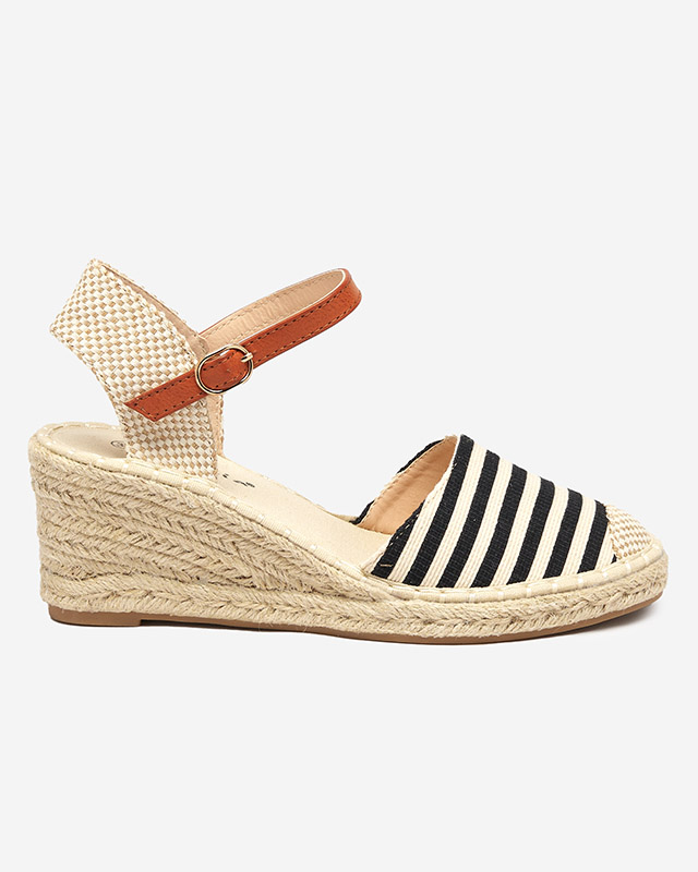 OUTLET Espadrilles femme noires à rayures sur le compensé Mecera - Chaussures