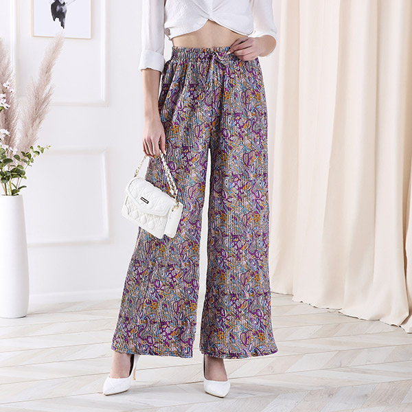 Pantalon à motifs pour femmes à jambes larges en violet- Vêtements
