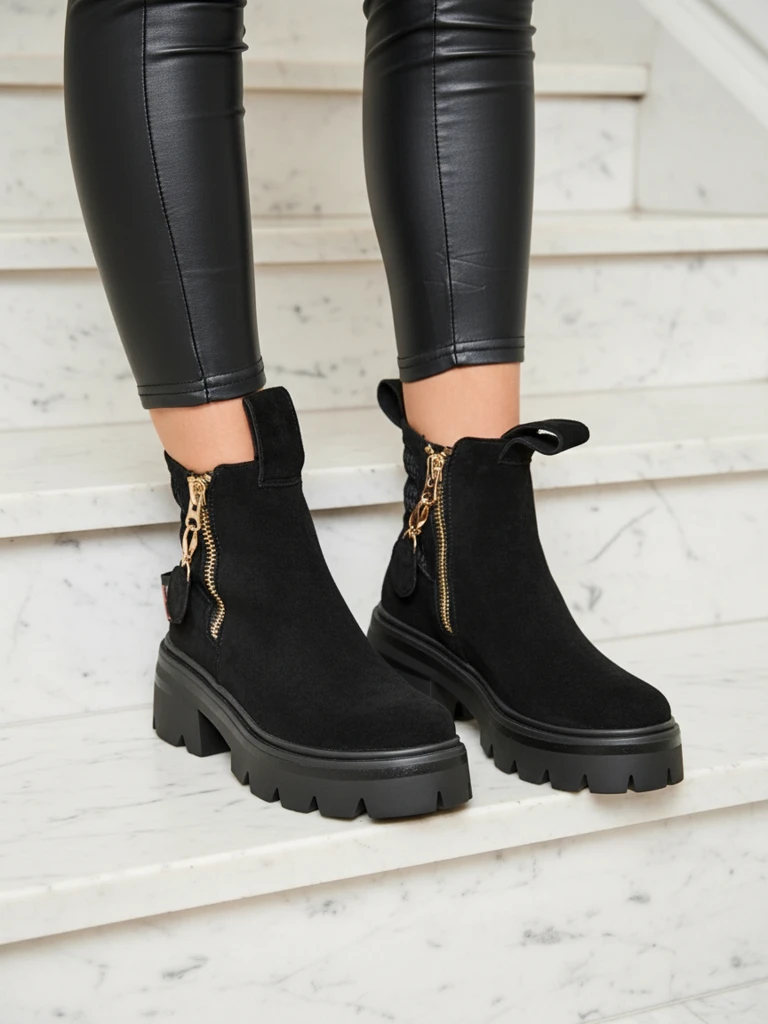 Royalfashion Bottes en daim écologique pour femme en noir Refaset