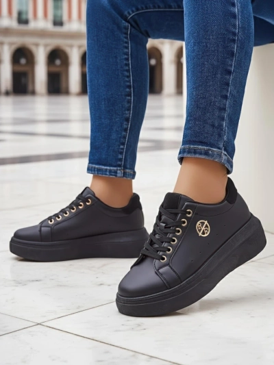 Sneakers pour femmes Erato Nero sur plateforme en cuir écologique 5cm