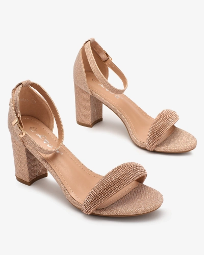 Royalfashion Sandales à talons en or rose brillant pour femme Ariefi