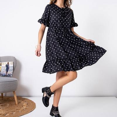 Mini-robe noire à pois pour femme - Vêtements