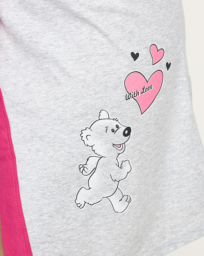 Peignoir femme gris avec empiècements roses - Vêtements