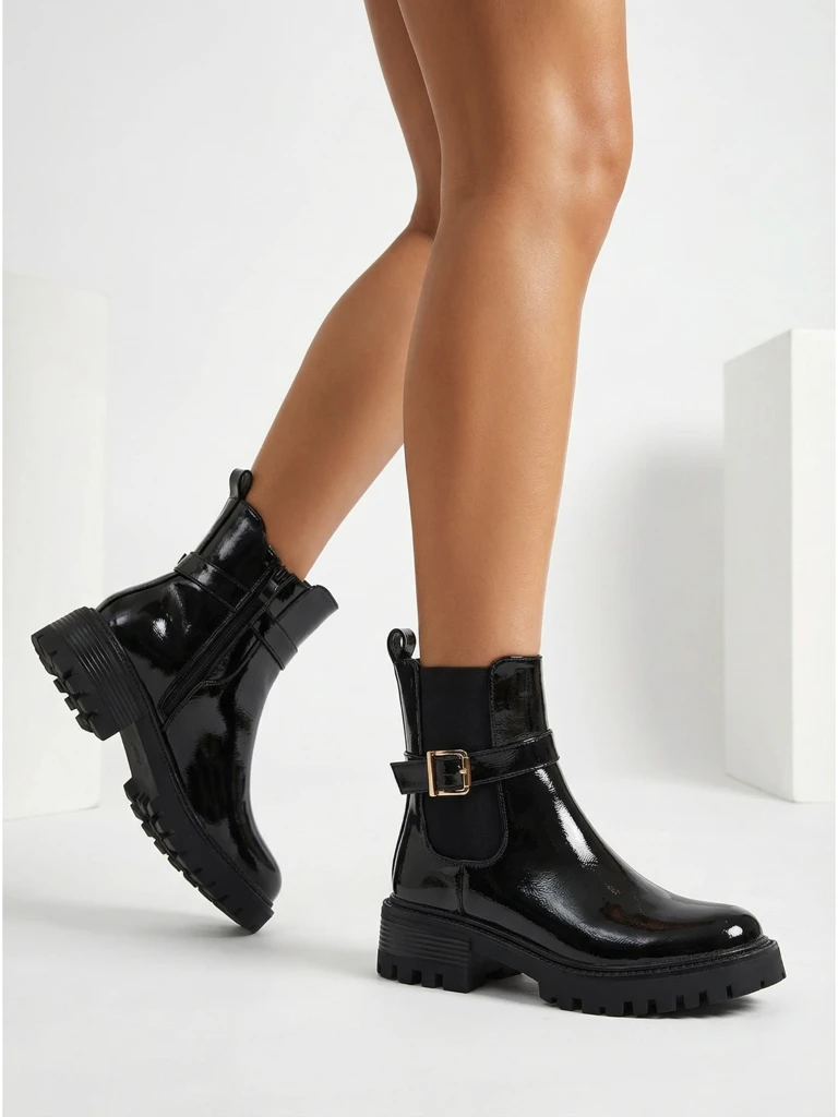 Bottines vernies pour femmes en cuir écologique Calivi