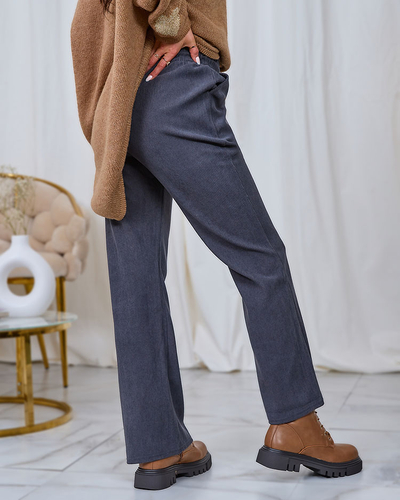 Royalfashion Pantalon femme en velours côtelé gris foncé
