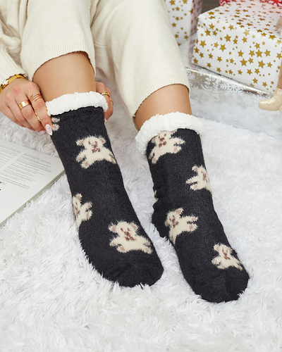 Royalfashion Chaussettes noires isolées pour femmes avec oursons