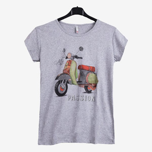 T-shirt femme gris orné d&#39;un imprimé coloré - Blouses 1