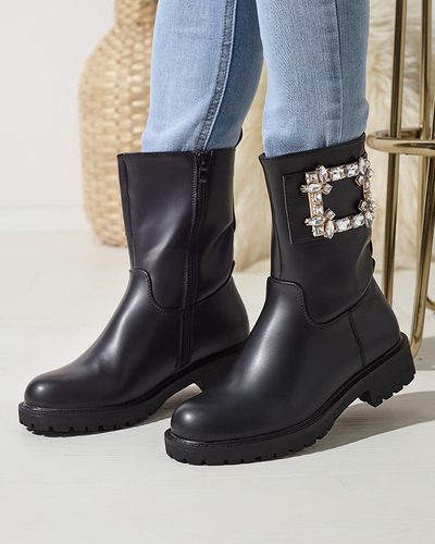 Bottes en éco-cuir noir pour femmes avec embellissement Xetika - Footwear