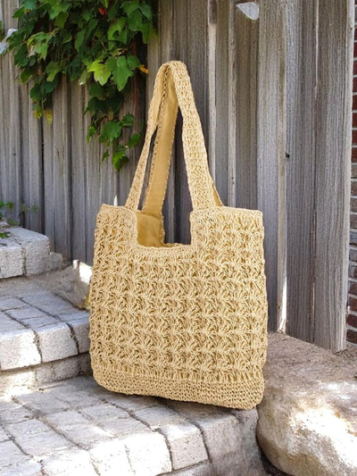 Royalfashion Grand sac à main en paille pour femme Sunny Straw
