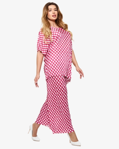 Ensemble plissé à motifs pour femme Fuchsia - Vêtements