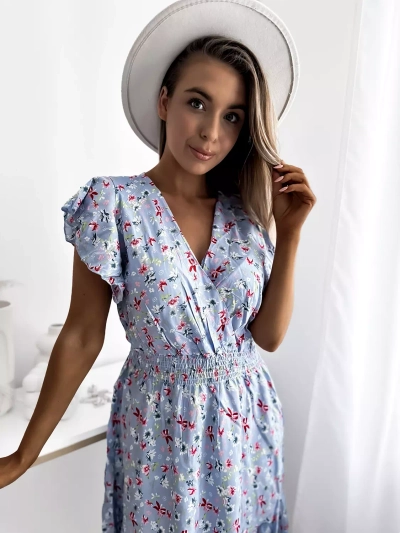 Royalfashion Mini robe femme bleu à motif floral