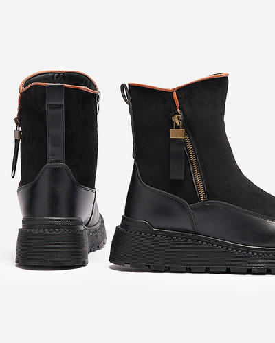 Bottes noires à talon plat pour femmes Mefina- Footwear