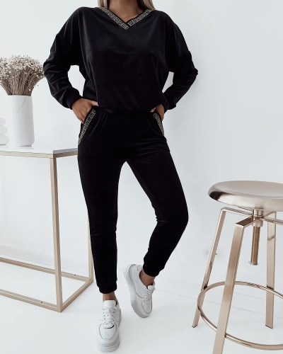 Royalfashion Women's Black Sports Set with Zirconia