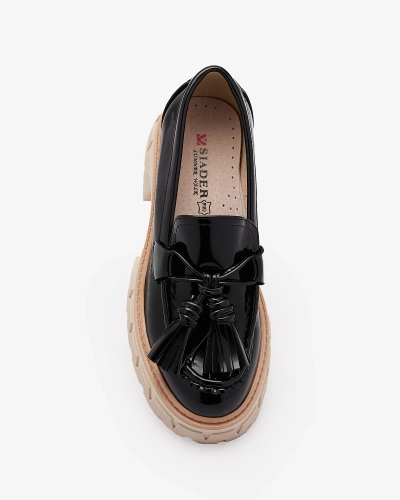 Mocassins laqués noirs à glands pour femme Kaipo- Footwear