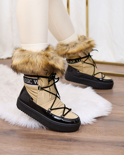 Royalfashion Bottes à enfiler beige et noir bottes de neige a'la pour femmes Gomllo
