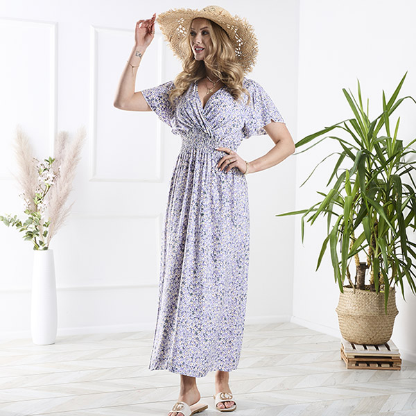 Longue robe violette pour femme avec petites fleurs - Vêtements