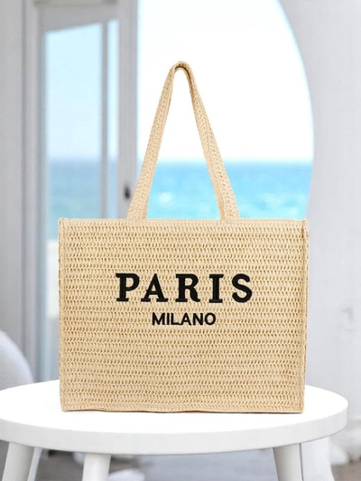 Royalfashion Grand Sac en Paille pour Femme Paris Milano Grand